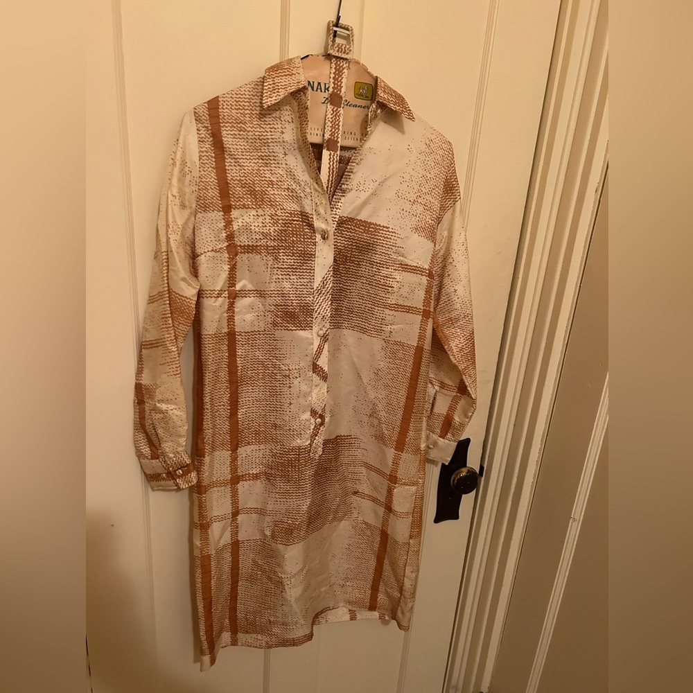 70s Brown and Beige Shirt Dress